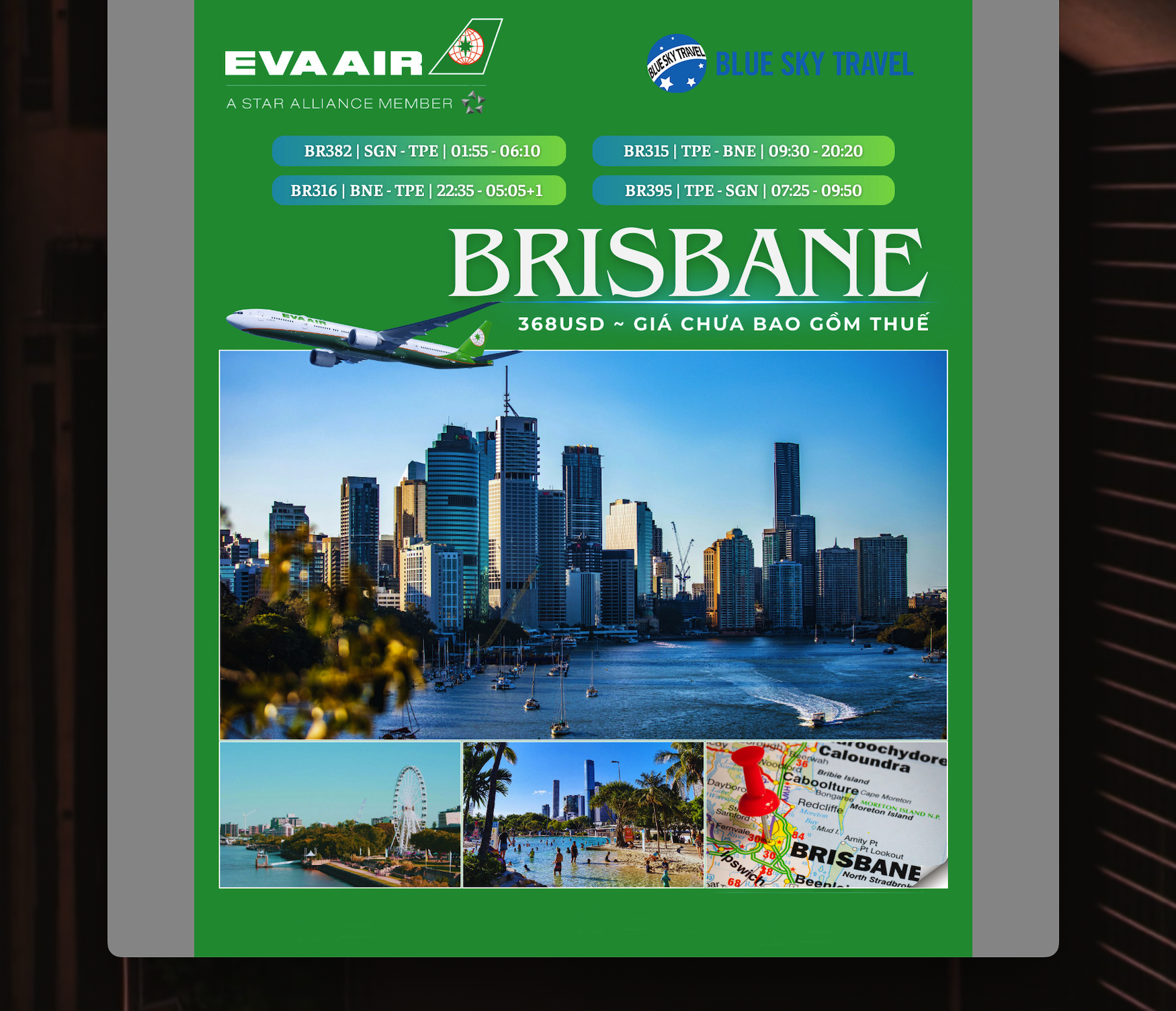 Tận hưởng dịch vụ bay Brisbane 5 sao đẳng cấp cùng EVA AIR.